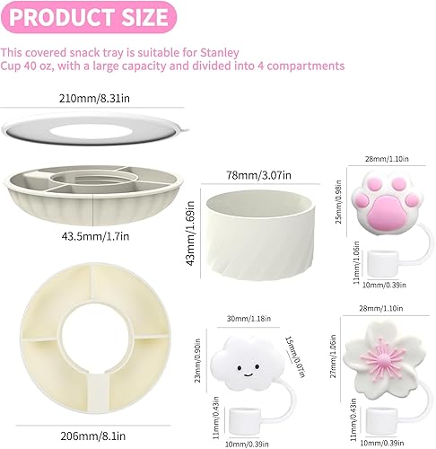 Gfamous Coupe à goûter pour Stanley Cup Accessoires,Assiette à goûter en silicone avec 8 Stanley accessoires,Couvercle pour paille et accessoire anti-fuite,compatible avec la Stanley 40 oz - Nail Gallerys