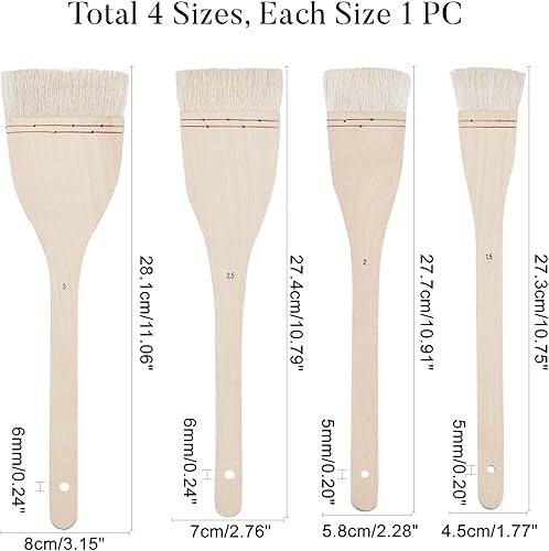 PH PandaHall 4 Tailles Brosses Plates à Merlu Cheveux de Mouton Brosse de Lavage Ensemble de Pinceaux Plats à Grande Surface pour Aquarelle, Lavage, Céramique et Poterie, Largeur 4,5/5,8/7/8 cm - Nail Gallerys