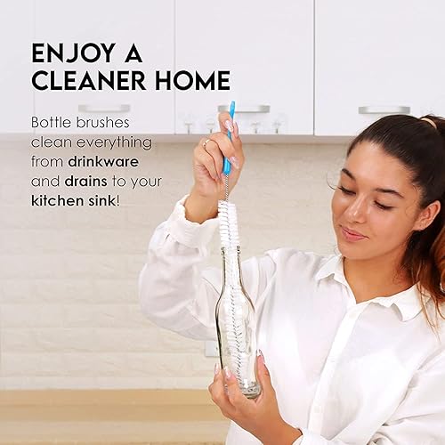 Lot de 5 brosses de nettoyage pour bouteille d'eau et paille - Pour lavage, décanteur de vin, bébé, kombucha, tuyaux, thermos, éviers, bières - Nail Gallerys