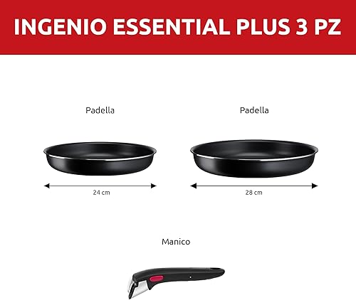 Lagostina Ingenio Essential Plus Set de casseroles et poêles antiadhésives en Aluminium pour gaz et Four, 3 pièces, poêles Ø 24 et 28 cm et poignée Amovible - Nail Gallerys