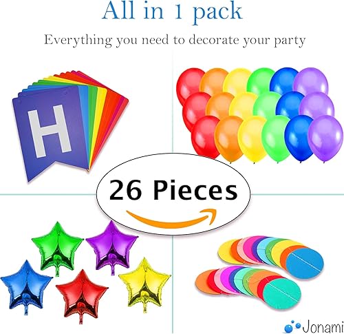 Décorations Anniversaire - Banderole Bannière de Joyeux Anniversaire “Happy Birthday” + 5 Ballons Aluminium Etoiles + 2 Guirlandes Arc En Ciel de 3 mètres + 18 Ballons Latex - Nail Gallerys