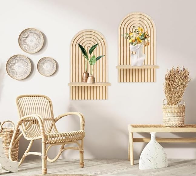 BYZESTY Lot De 2 Étagères Murales en Bois Arc-en-Ciel Boho Planche en Bois Décorative Bohème Étagères Flottantes en Bois Etagere Murale pour Salon Chambre Bureau Salle De Bains Et Cuisine - Nail Gallerys