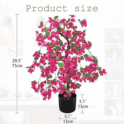 Arborus Bougainvillier artificiel de 75 cm de haut, arbre artificiel d'intérieur rose dans un pot noir, grande plante artificielle avec fleurs pour la maison, le bureau, le jardin, décoration de - Nail Gallerys