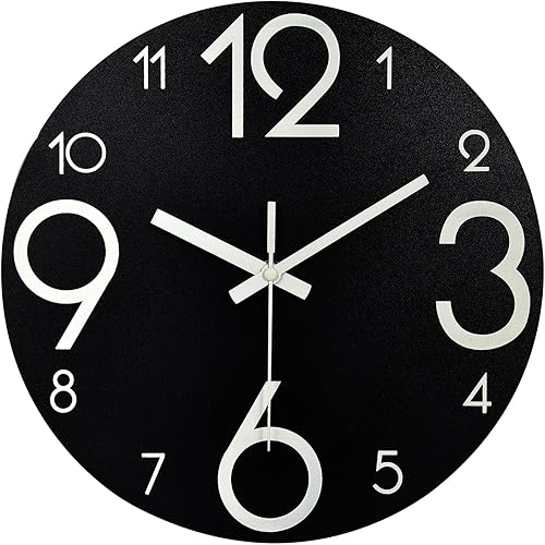 Plumeet 30cm Horloge Murale Lumineuse - Pendule Murale Fluorescente Silencieuse - Grande Horloge Murale Décorative pour Cuisine, Bureau, Chambre à Coucher (Numéros Plats) - Nail Gallerys