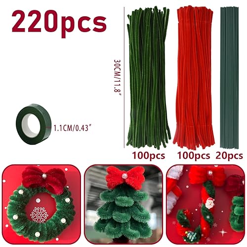 Coriver Lot de 200 cure-pipes pour travaux manuels, 2 couleurs, 7 mm, rose de 7 mm, tiges en chenille vertes, cure-pipes, fleurs, bouquets, travaux manuels, pipe Cleaner Flower pour débutants - Nail Gallerys