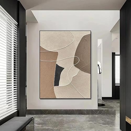 ZHAOLIN Peinture à l'huile abstraite sur toile beige et marron Wabi Sabi, décoration murale neutre, grande taille, style bohème, texturé, décoration d'entrée, pour la maison, 80 x 120 cm, sans cadre - Nail Gallerys