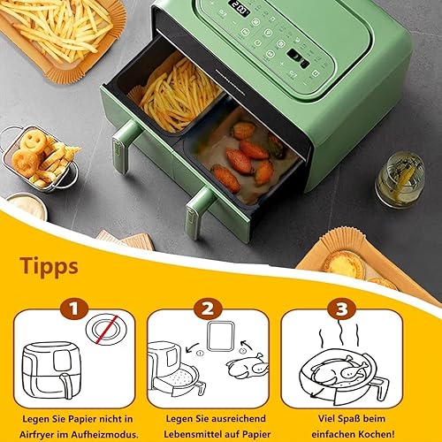 Papier Cuisson pour Ninja Air Fryer, 100 Pièces 20,5x14cm Rectangulair Paper Liners Friteuse Sans Huile Accessoires pour Dual Zone Double Stack Friteuse à Air, compatible avec Ninja AF300EU/AF400EU - Nail Gallerys