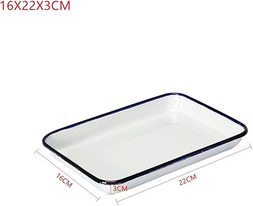 1 plateau vintage fabriqué à la main en émail blanc pour la maison, les gâteaux, les fours, les assiettes carrées rétro (16 cm x 22 cm x 3 cm) - Nail Gallerys