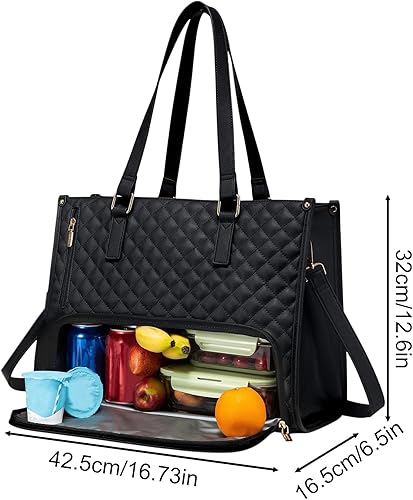 Pokronc Sac à déjeuner pour femme, sac à main matelassé 2 en 1, sac pour ordinateur portable de 15,6 pouces, avec compartiment à déjeuner isotherme, plusieurs compartiments, design chic, 15,6 pouces - Nail Gallerys
