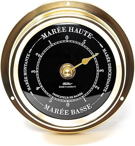 Fischer 1508TD-45.6-100 Horloge des marées Maritime 125mm - mécanique, Cadran Noir, boîtier en Laiton – Fabriqué en Allemagne - Nail Gallerys