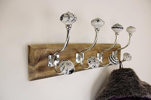 Black & White Ceramic Hooks on Wooden Base - Nail Gallerys