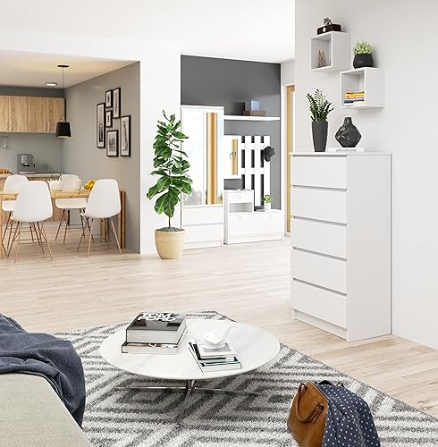AKORD Commode K60 avec 5 tiroirs | Commode Classique pour La Chambre, Salon | Meuble de Rangement | L60 x H121 x P40 cm | Poids 39 kg | Chêne Artisanal Et Blanc - Nail Gallerys