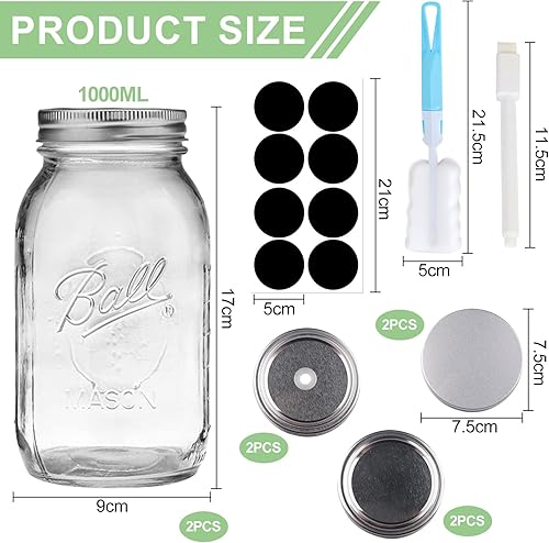 Svitzoot Bocaux de kimchi Bocaux de Conservation 1L Bocal en Verre avec Couvercle Hermétique Bocaux à provisions multi-usages avec couvercle pour céréales confitures pâtes et noix Meal Prep 2 Set - Nail Gallerys