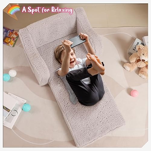 MOMCAYWEX Chaises pour enfants pour tout-petits, canapé 2 en 1 en sherpa doux, canapé convertible en chaise longue pour filles et garçons, crème - Nail Gallerys