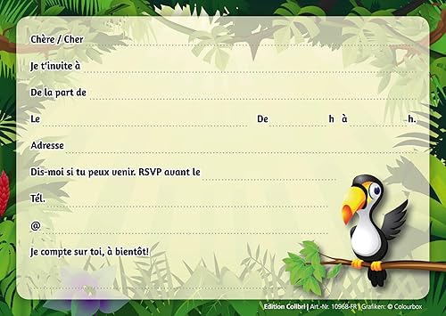 Edition Colibri (10968 FR Lot de 10 Cartes d‘invitation ANIMAUX DE ZOO en Français pour un anniversaire d‘enfant ou pour une partie au zoo - Nail Gallerys