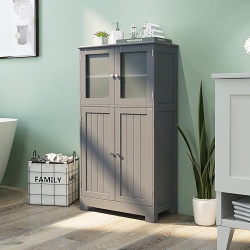 COSTWAY Meuble de Salle de Bain avec 4 Portes avec Etagère Réglable, Colonne Salle de Bain Armoire Haute pour Salon,Chambre,Bureau,Cuisine, 58 x 30 x 109 cm, Blanc - Nail Gallerys