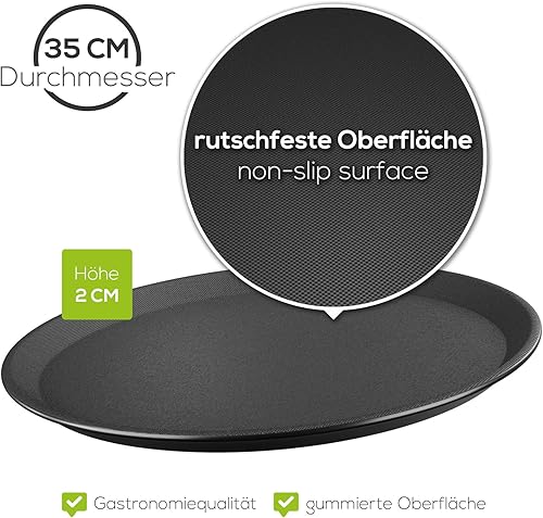 WELLGRO - Lot de 4 plateaux de serveur antidérapants - Noir - Diamètre : 35 cm - Bords hauts - Pour restauration, restaurant, bar, restauration, restauration, robuste - Nail Gallerys