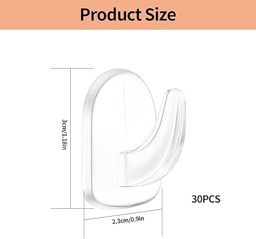 30 Crochets Adhésifs Transparents, Crochets Extra Forts Autocollants pour Serviettes et Vêtements, Crochets Muraux Sans Perçage pour Cuisine, Salle de Bain et Chambre - Nail Gallerys