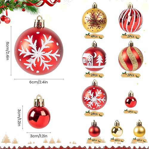 Ayuanb Boules de Noël Rouge et Or Lot, 44 Pièces Noel Decoration Sapin Boules, 3 cm et 6 cm Boules en Plastique Décorations de Noël, Boules de Noël à Suspendre pour Decoration de Noël, Mariage, Fête - Nail Gallerys