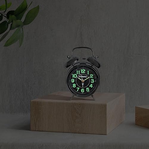 Fishtec - Réveil Rétro Phosphorescent - Radiopiloté - Réveil Vintage avec Double Cloche - Fonctionne à Piles - Horloge de Chevet - Chromé - 18 CM - Vert Fluorescent - Vintage - Nail Gallerys