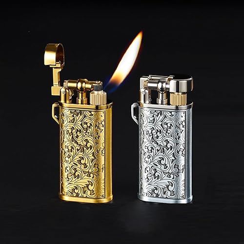 Briquet à flamme douce (sans carburant) - Design vintage gravé (losange argenté) - Nail Gallerys