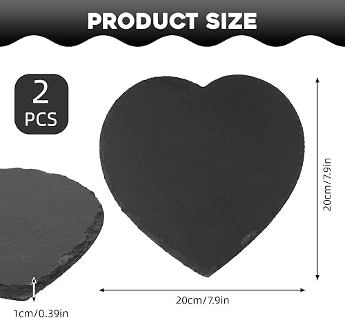 Fegat Lot de 2 plateaux de service en ardoise noire avec cœurs en ardoise pour servir et étiqueter, buffet, carré, anthracite - Nail Gallerys