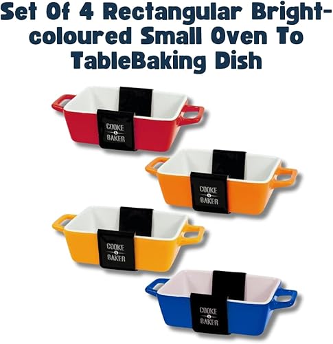 Lot de 4 petits plats rectangulaires de couleur vive pour lasagnes, pies, casseroles, tapas, plats à pâtisserie (5 x 10 x 12 cm) Cooke and Baker - Nail Gallerys