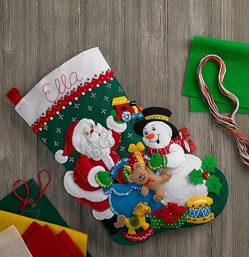 Bucilla 45,7 cm Chaussette de Noël en Feutre Applique kit, 86658 Père Noël et Bonhomme de Neige - Nail Gallerys