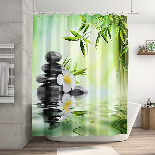 Vgzsyomqib Zen Rideau Douche Anti Moisissure Etanche Vert Bambou Galet Rideau de Douche Salle Bain 180x200 Tissu Imperméable Fleuri Lotus Rideaux Baignoire Noir Lavable Machine avec Anneaux - Nail Gallerys