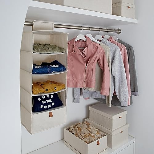 Love IT Store IT - Premium - Étagère Suspendue en Lin-Coton Pliable, Organisateur Armoire avec 4 Compartiments et 1 Tiroir, Boîte de Rangement Tissu Beige, 30x30x75 cm - Nail Gallerys