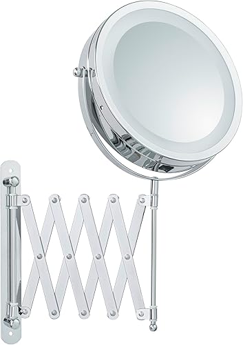 Libaro Melfi Miroir de Maquillage Téléscopique à Piles, Grossissant x1 et x10 Lumineux à LED avec Fixation Murale, Miroir Maquilleur Extensible Rond, avec Lumière pour Salle de Bain, Pivotant 360° - Nail Gallerys