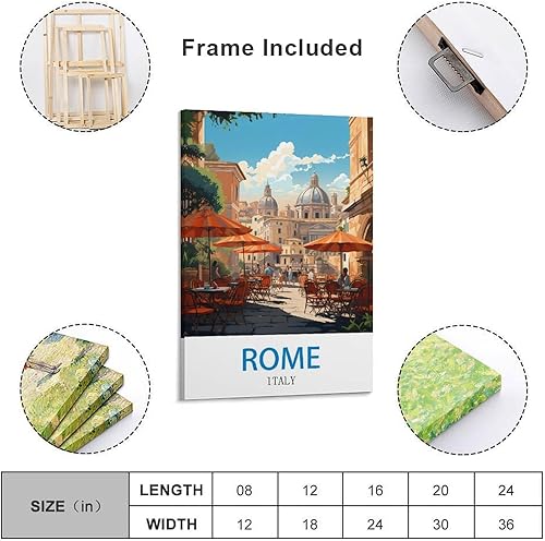 HeyBox Poster de voyage vintage de Rome Italie 60 x 90 cm Décoration murale pour la maison, le bureau, le salon - Nail Gallerys