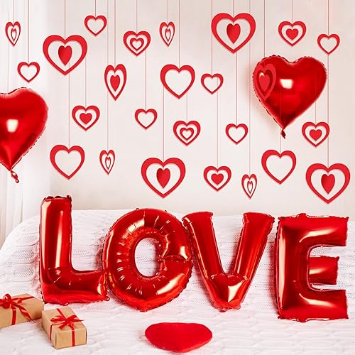 LANMOK 35pcs Guirlandes suspendues en Forme de Coeur Rouge Bannière Suspendue en Forme de Coeur Rouge 3D pour la Saint-Valentin Décoration Mariage pour Mariage fiançailles Anniversaire Saint-Valentin - Nail Gallerys