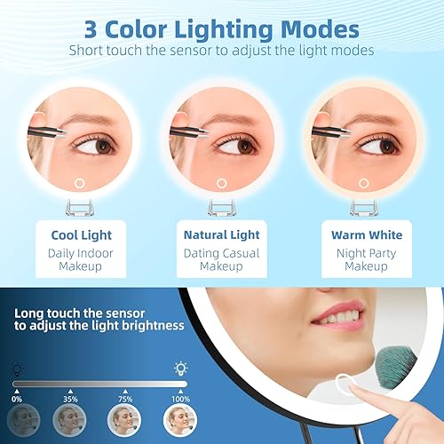 Suupvaor Miroir grossissant avec lumière avec support de table, miroir grossissant 10x noir, grande taille - Nail Gallerys