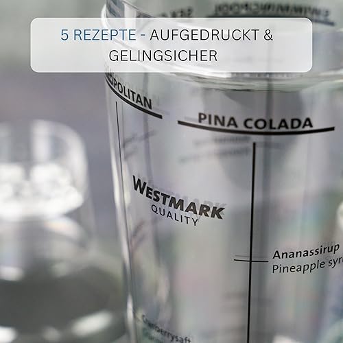 Westmark Shaker à Cocktails avec 5 Recettes Imprimées, Volume : 0,5 l, Plastique, Casablanca,Transparent, 62892260 - Nail Gallerys