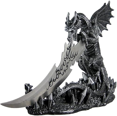 Mythique Guardian Dragon Couteau sur support de présentation Statue pour gothique et décor médiéval Dagues ou de cheminée, bureau et étagère Décorations comme décoration Bureau cadeaux pour hommes - Nail Gallerys