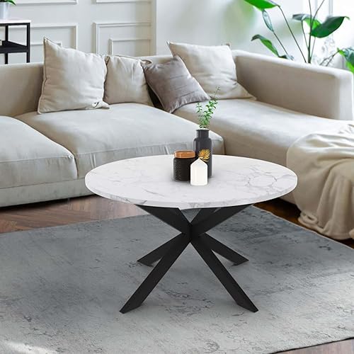 IDMarket - Table Basse Ronde Alaska 70 cm Plateau Effet marbre Blanc et Pied araignée métal Noir - Nail Gallerys