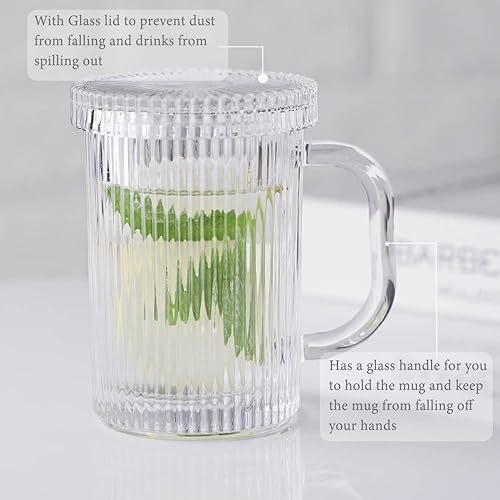 Tasse à café en verre transparent avec couvercle, Tasse à thé classique à rayures verticales avec cuillère, pour Latte, Thé, Chocolat, Jus, Cadeau pour les femmes Les filles Hommes, Noël, 11OZ - Nail Gallerys