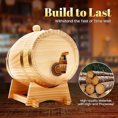 MINRS Petit tonneau en bois de chêne - 3 l - Fût à whisky en bois de chêne - Avec support et robinet - Pour vin et spiritueux - Décoration - Nail Gallerys