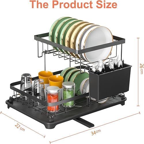 E-MANIS Égouttoir à Vaisselle à 2 Niveaux avec bac Dégouttement et Bec Rotatif,Petit Égouttoir à Vaisselle Peu encombrant,Taille 34 x 22 x 26 cm (Veuillez Acheter en Fonction des Besoins de Taille) - Nail Gallerys