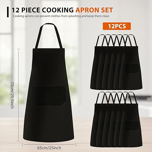 SPORWAY Lot de 12 tabliers de cuisine : tabliers réglables avec 2 poches, blanc, tablier de chef unisexe, tablier de chef réglable, tablier pour cuisine, pâtisserie, restaurant, café - Nail Gallerys
