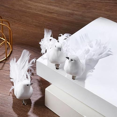 WIVAYE Lot de 12 colombes blanches artificielles avec clips en métal, mini oiseaux à plumes blanches à clipser pour les travaux manuels, les décorations de Noël, les couronnes - Nail Gallerys