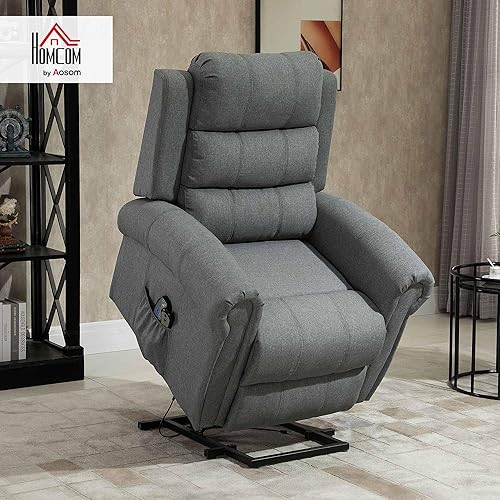 HOMCOM Fauteuil releveur électrique avec Massage et Chauffage Fauteuil Relax Salon Inclinaison réglable Repose-Pied Ajustable Lin Gris chiné - Nail Gallerys
