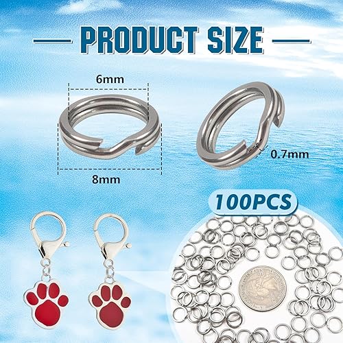 TOAOB 100pcs Anneaux Fendus de 8 mm Anneaux de Porte-Clés en Acier Inoxydable Connecteurs à Double Boucle pour Fabrication de Loisirs Lréatifs Bijoux Fixation et Clés de Voiture Fabrication Artisanale - Nail Gallerys