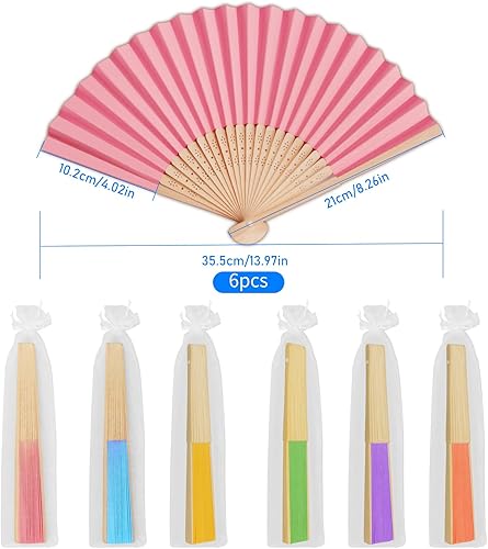 Didilor Lot de 6 éventails pliants en bambou faits à la main pour cadeau de mariage, fête, décoration de la maison - Nail Gallerys
