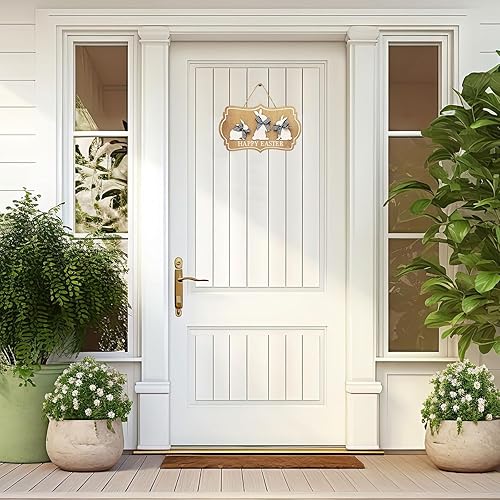 Susan's Choice Plaque de porte de Pâques en bois à suspendre, décoration de Pâques avec lapins, à accrocher à la porte d'entrée, aux murs, à la fenêtre (bois, 22 x 13 cm) - Nail Gallerys