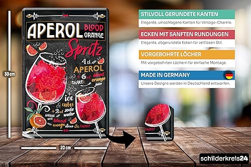 schilderkreis24 - Plaque en tôle « Aperol Blood Orange Spritz Recette » – Décoration classique de bar, métal, 20 x 30 cm - Nail Gallerys