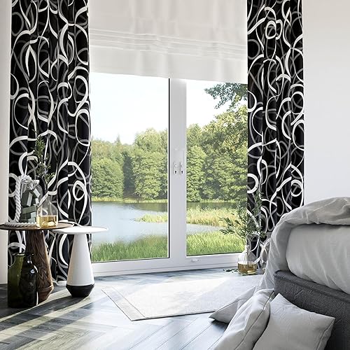 tubeamin Lot de 2 Rideaux occultants à Motif géométrique Noir Gris Blanc avec Lignes abstraites et Motif Art Moderne bloquant la Chaleur pour Salon, Chambre à Coucher, 132 x 213 cm - Nail Gallerys