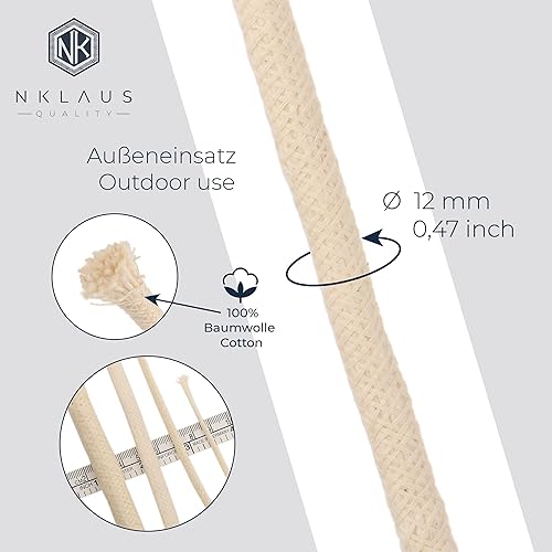 NKlaus 0,5m Mèche pour Torche 12mm Mèche en Coton Torche de Jardin Torche en Bambou Mèche de Rechange Mèche Ronde pour Lampe 1265 - Nail Gallerys