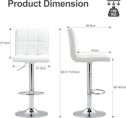 BRTHORY Tabouret de Bar Lot de 2 Réglables, Rotatif sur 360°,Chaise de Bar en Hauteur avec Similicuir, avec Dossier et Repose-Pieds, Convient pour Cuisine, Comptoir, Bar Capacité de Charge 120kg - Nail Gallerys